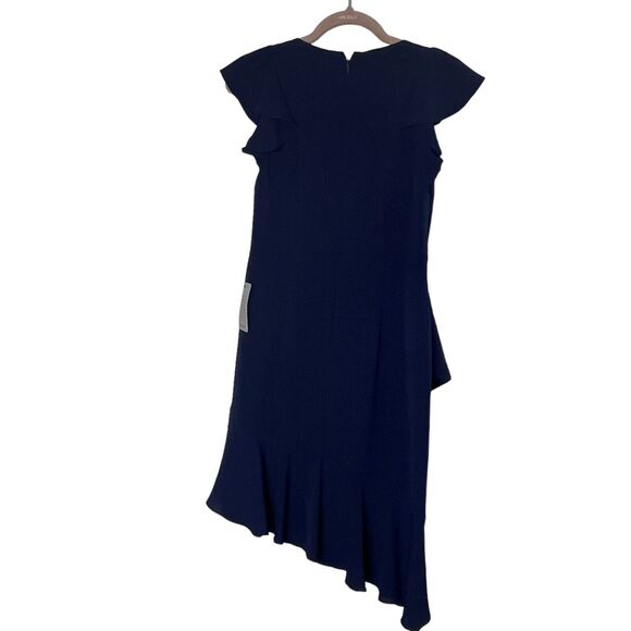 Maggy London Crepe Asymmetric Sheath Dress, Navy, Women's 4 - Picture 7 of 10
